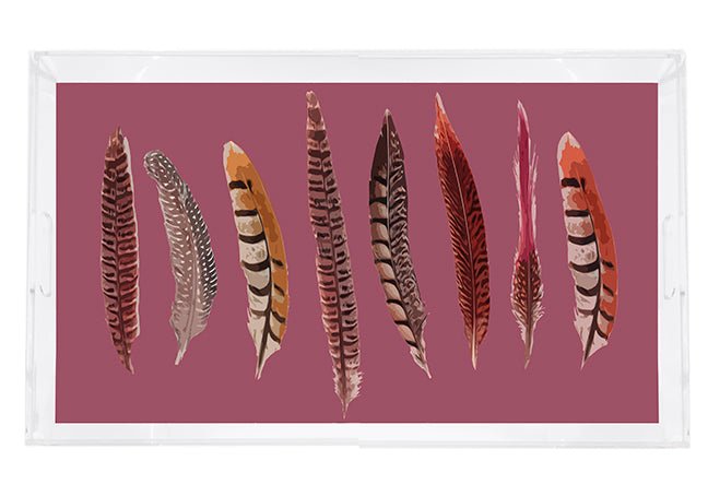 Pheasant Feathers Mauve 22.5X14.5 Acrylic Tray - nicolettemayer.com