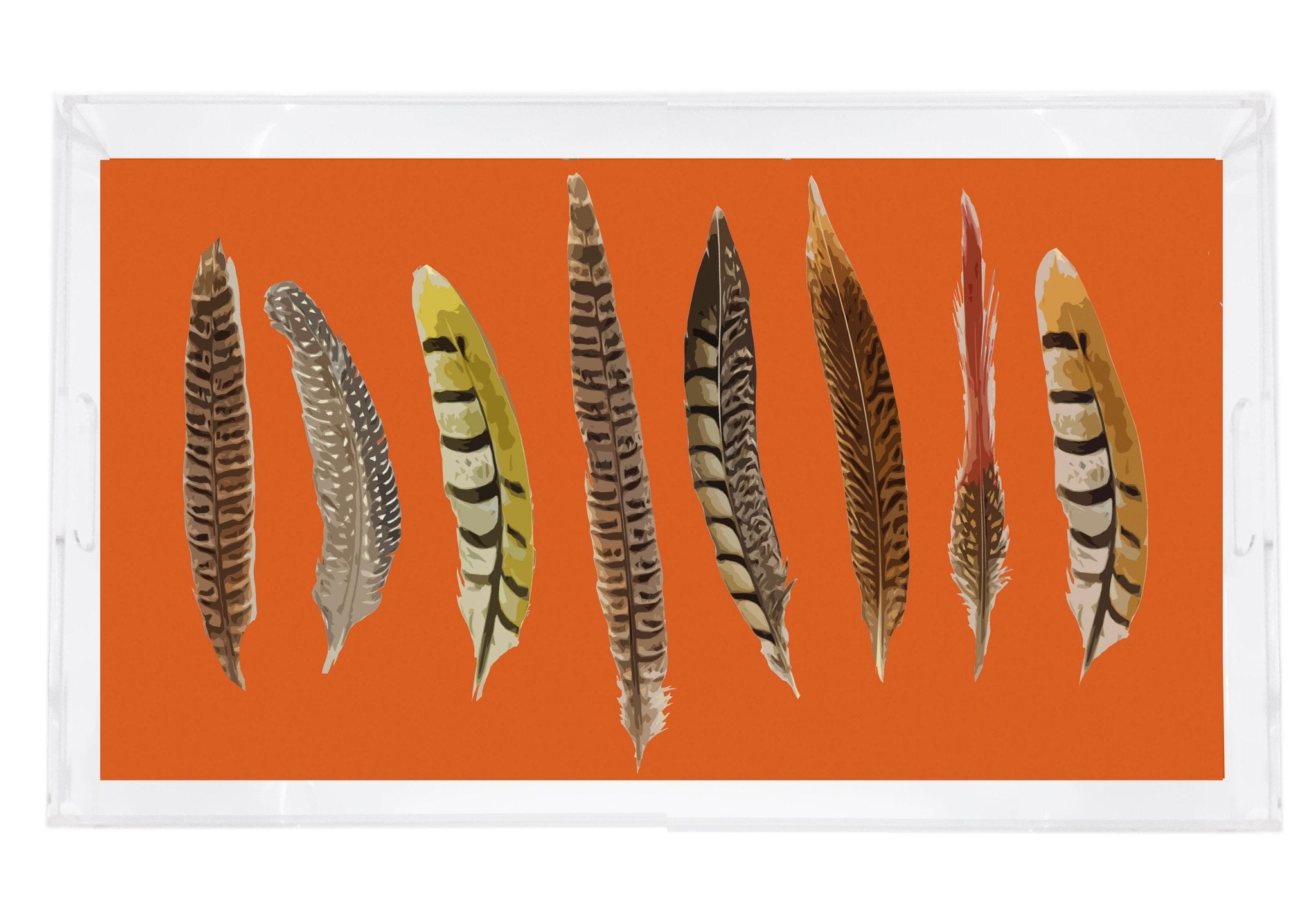 Pheasant Feathers Orange 22.5X14.5 Acrylic Tray - nicolettemayer.com