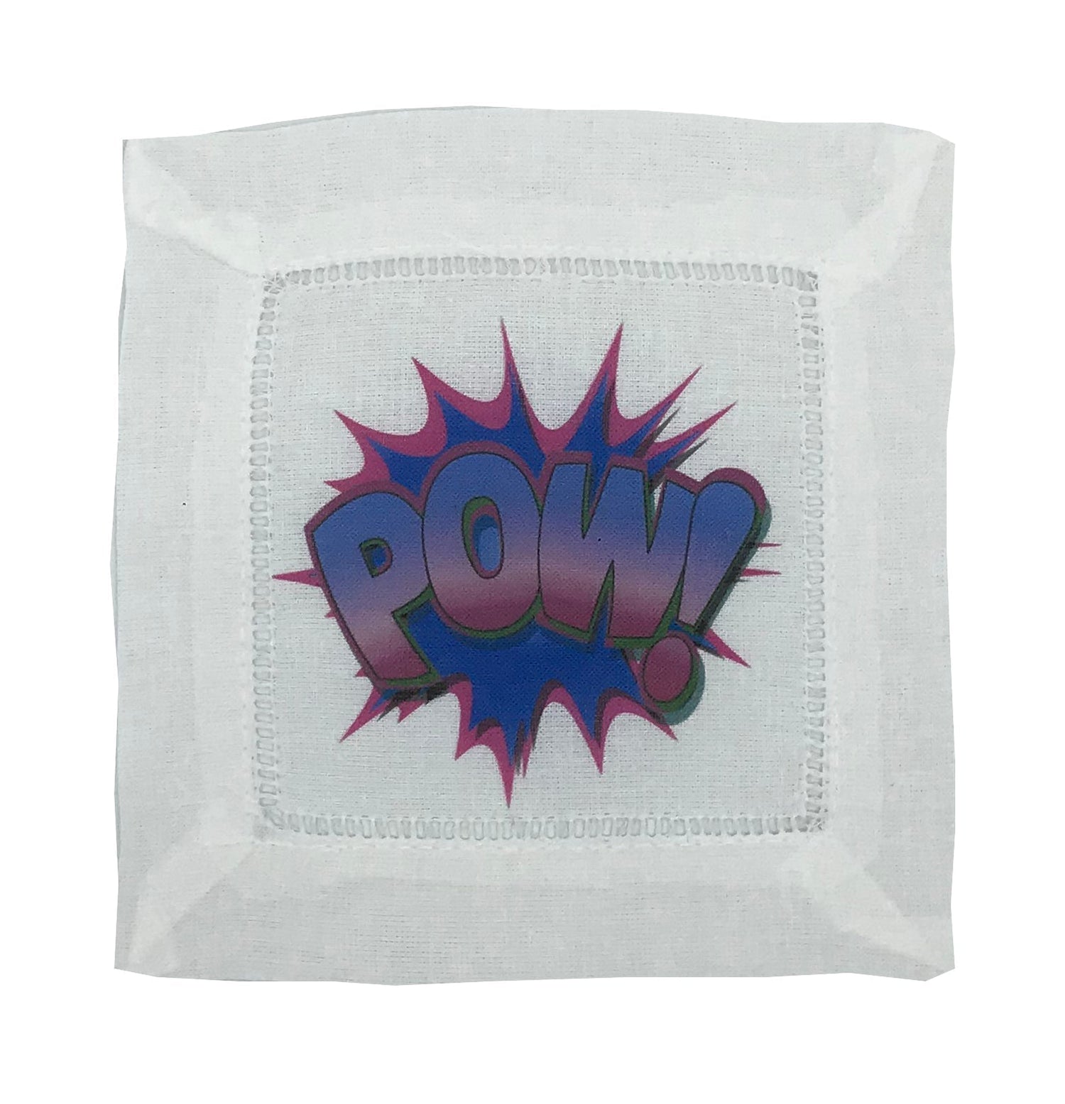 POW BLUE PINK 6&quot;X6&quot; HEMSTITCH COCKTAIL NAPKINS, SET OF 4 - nicolettemayer.com