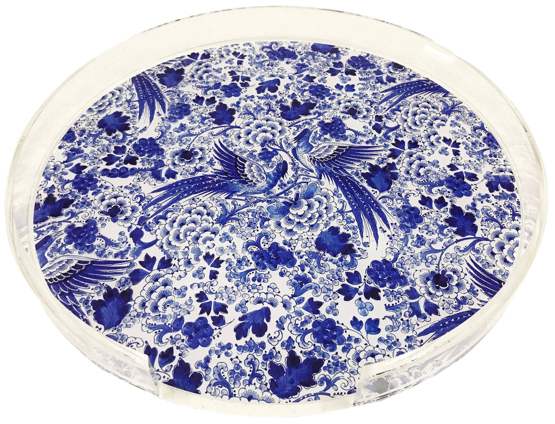 Royal Delft Inspiration White Acrylic Round Tray for Placemats or Decorative Use, 16&quot; - nicolettemayer.com