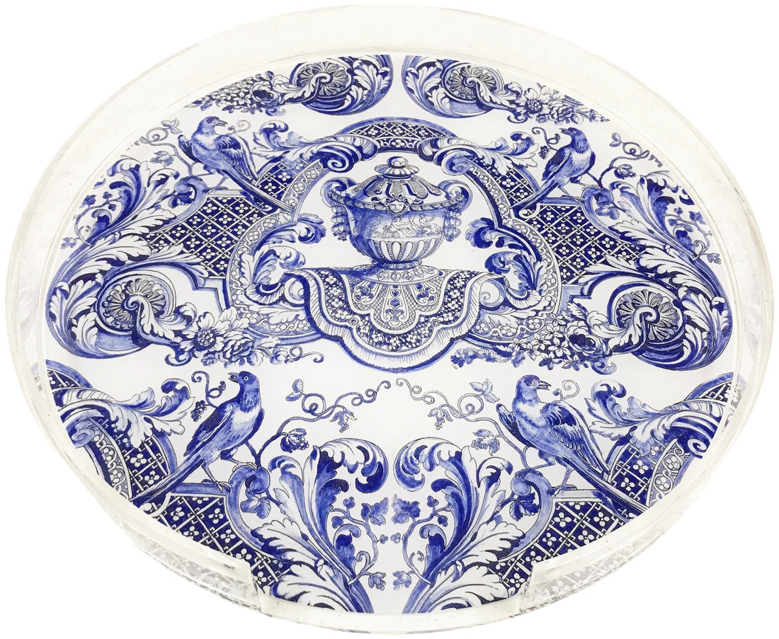 Royal Delft William And Mary Acrylic Round Tray for Placemats or Decorative Use, 16&quot; - nicolettemayer.com