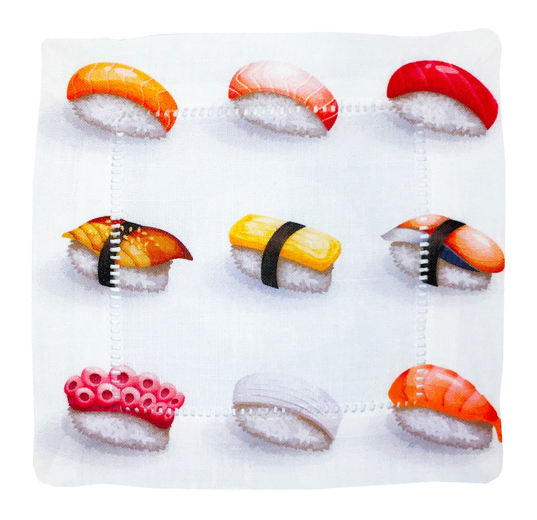 SUSHI TOWN 6&quot;X6&quot; HEMSTITCH COCKTAIL NAPKINS, SET OF 4 - nicolettemayer.com